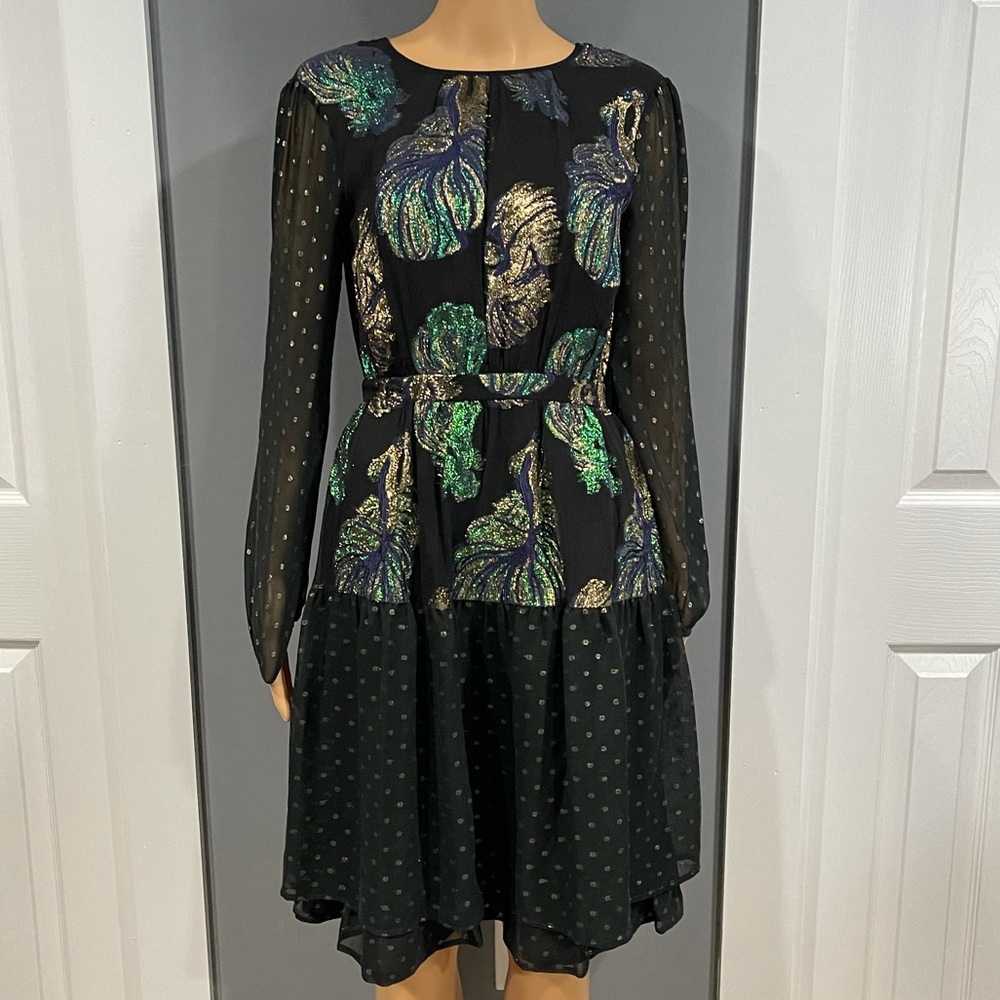 Cynthia Rowley Inverness Mixed Media Fish Blouson-Sleeve Dress